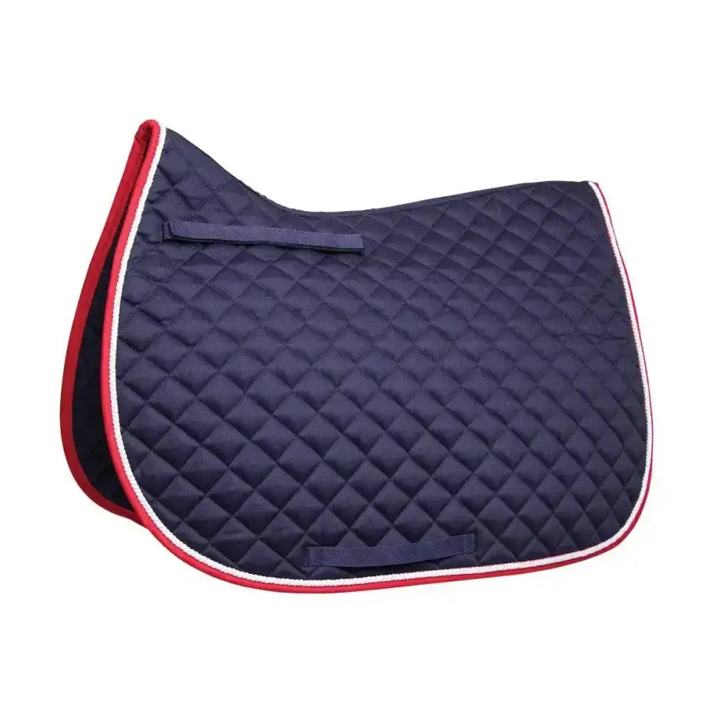 Navy blue quilted hy equestrian splendid showjump saddle pad with red and white trim, a fashionable saddle pad