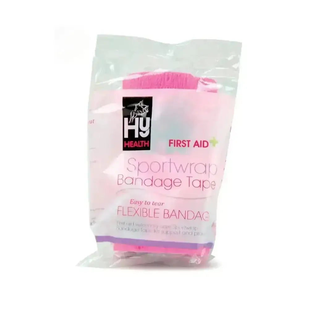 Pink hy equestrian sportwrap flexible bandage tape in clear plastic packaging for equestrian sportwrap use