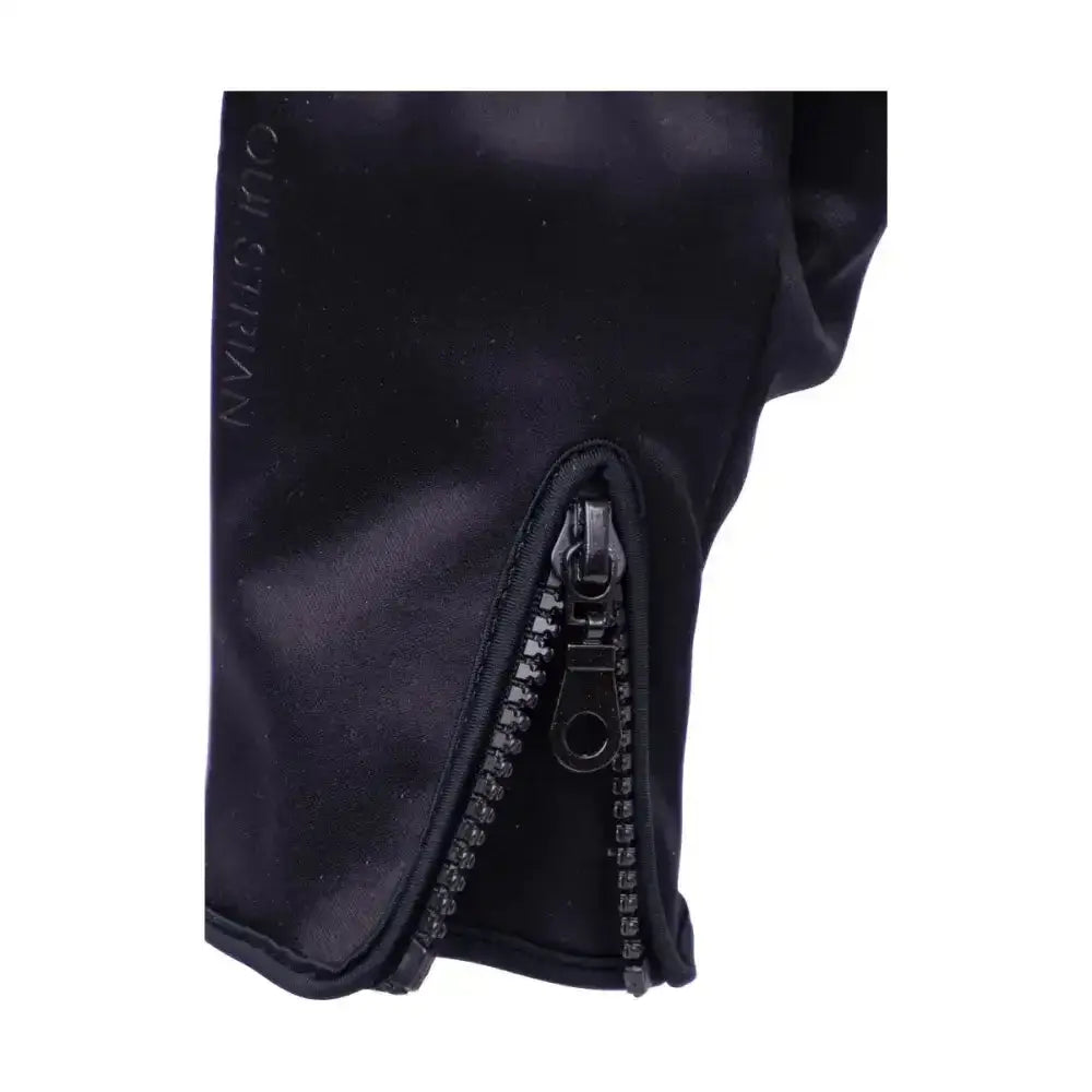 Black hy equestrian stalactite zip softshell glove showing back with black zipper for riding and general use