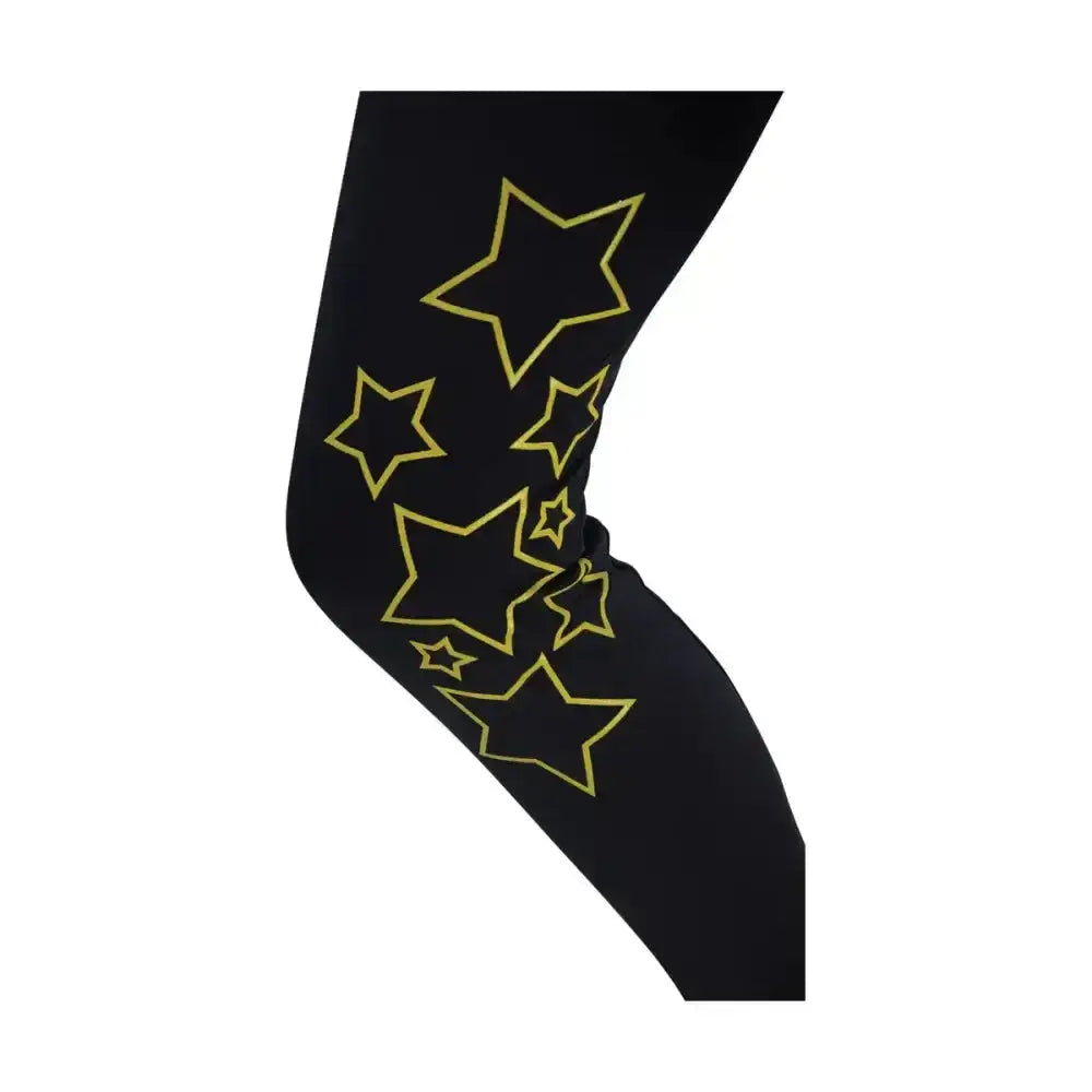 Hy Equestrian Stella children’s riding tights with black star-patterned compression sleeve and gold embroidered outlines