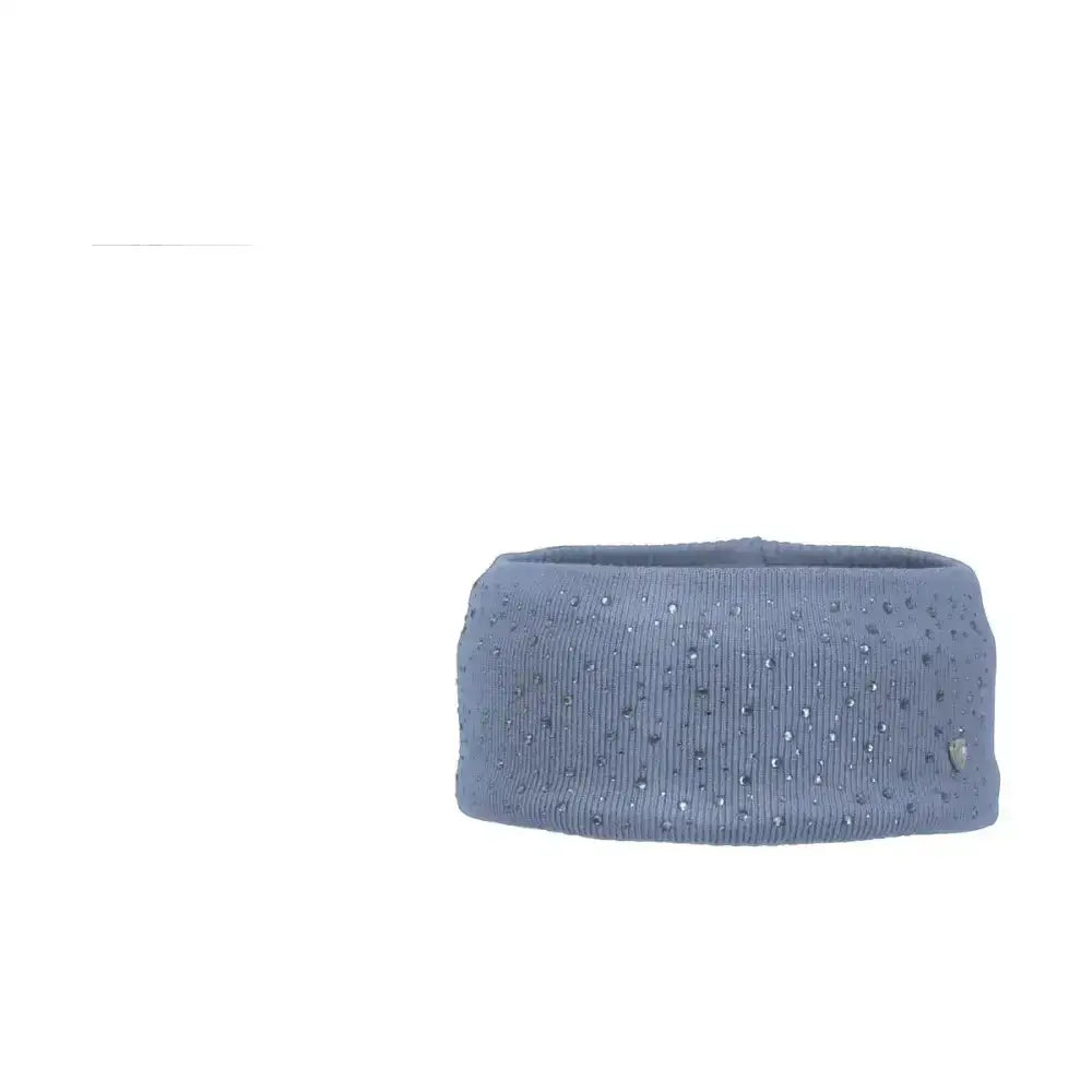 A light blue close knit headband with sparkling silver rhinestones from hy equestrian synergy diamante collection