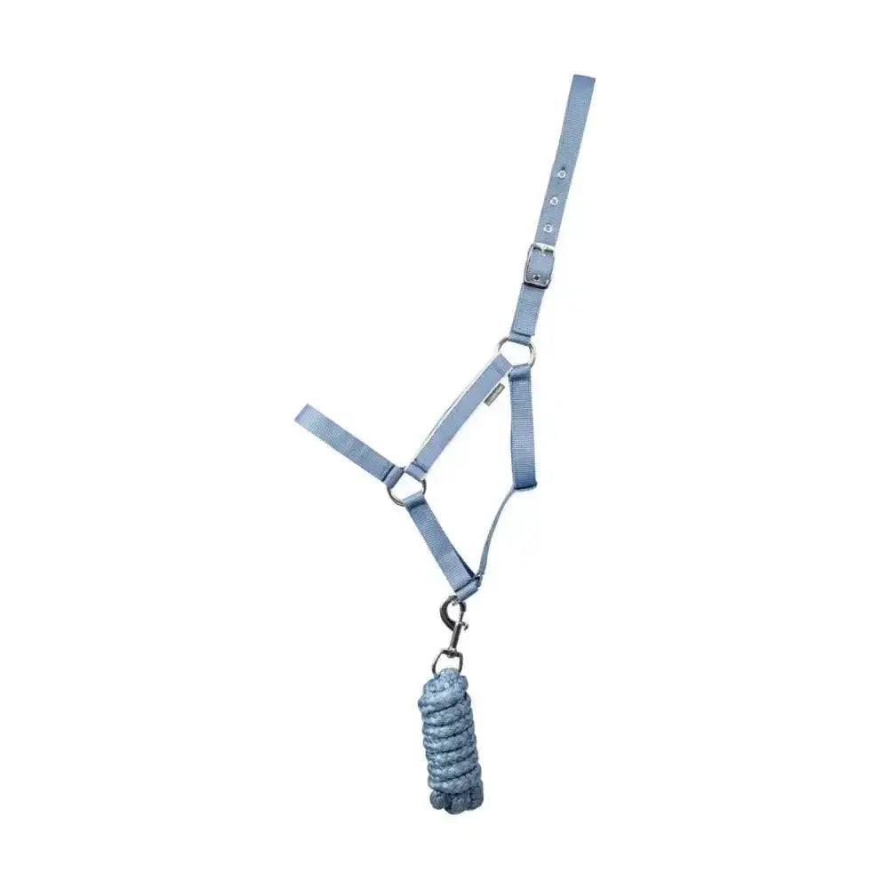 Light blue synthetic leather equestrian synergy head collar with matching braided lead rope riviera set