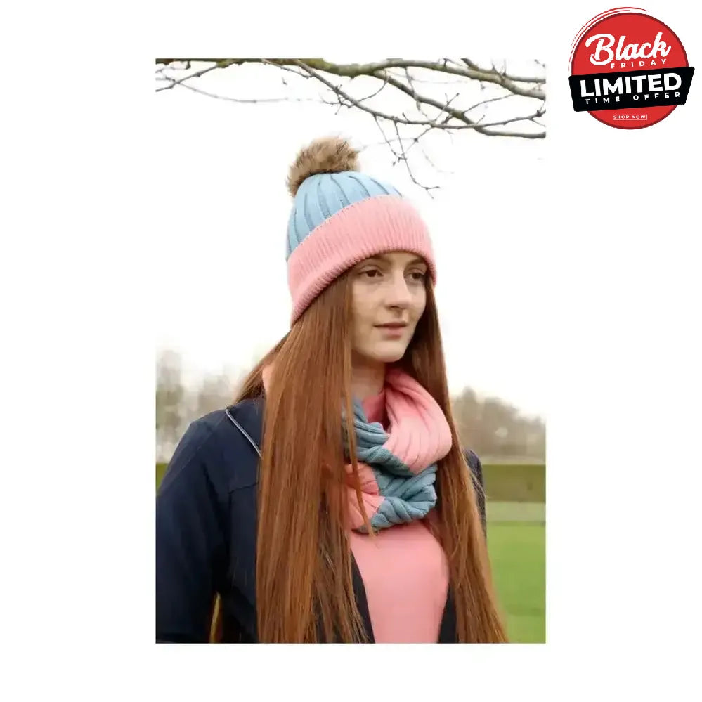 Hy Equestrian Synergy Luxury Bobble Hat Aqua/Rose Headwear
