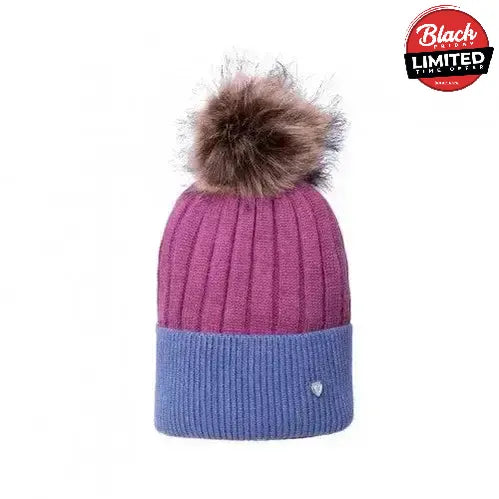 Hy Equestrian Synergy Luxury Bobble Hat Aqua/Rose Headwear