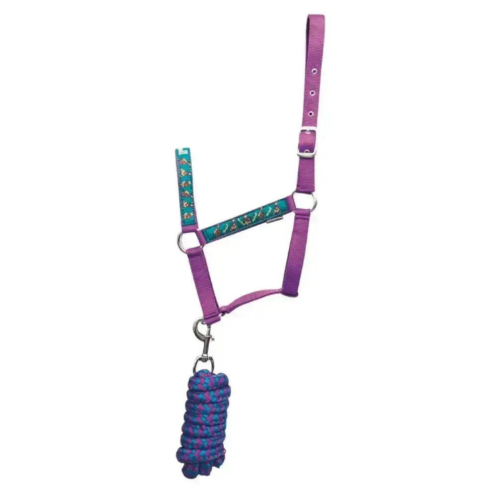 Hy Equestrian Thelwell Collection Pony Friends Head Collar & Lead Rope Imperial Purple/Pacific Blue Shetland Headcollar Sets