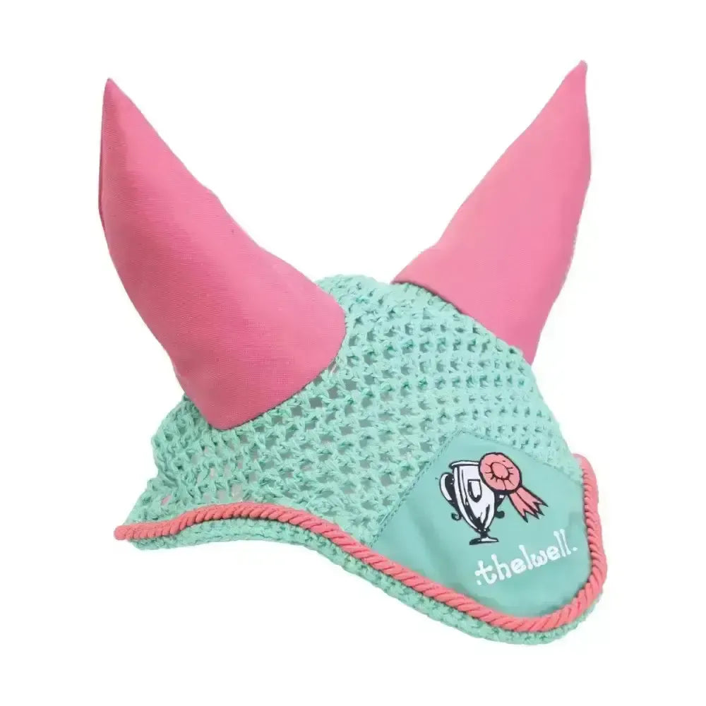 Hy Equestrian Thelwell Collection Trophy Fly Veil mint/Pink Shetland Horse Ear Bonnets