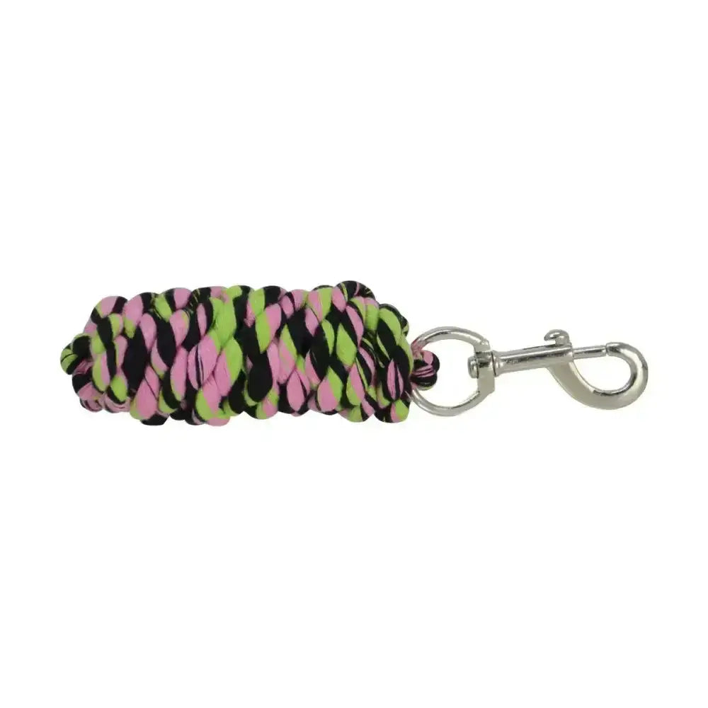 Hy Equestrian three toned lead rope with vibrant pink black lime green braids and silver toned metal clip fun lead rope