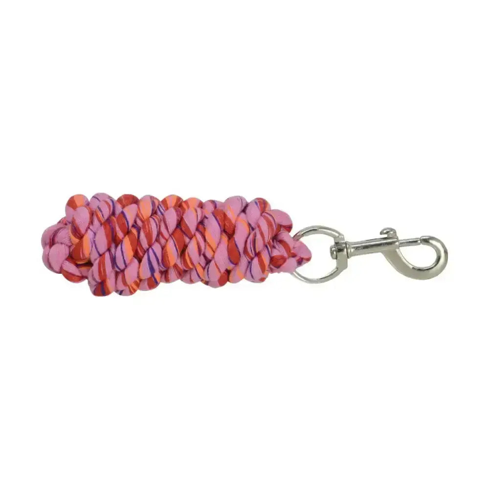 A vibrant pink and orange twisted rope equestrian three toned lead rope with a silver metal clip fun lead rope