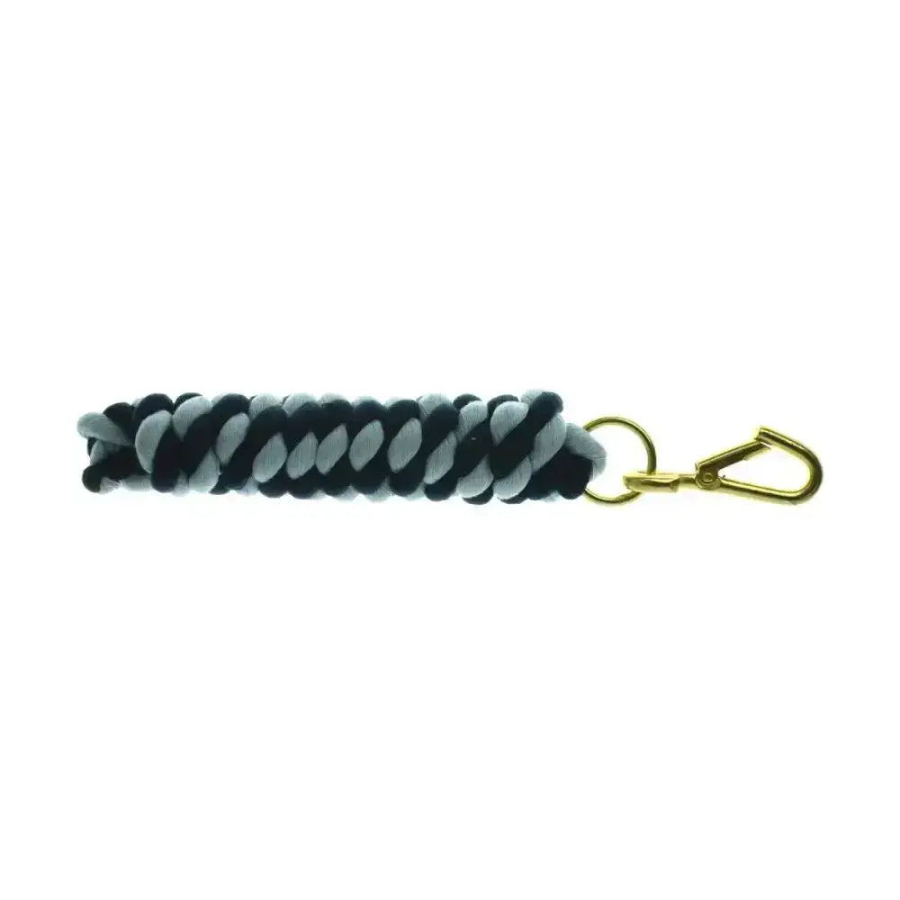 Black and white braided two tone twisted lead rope keychain with gold tone carabiner clip by hy equestrian