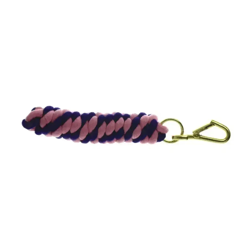 Hy equestrian two tone twisted lead rope keychain braided pink and navy with gold tone carabiner clip