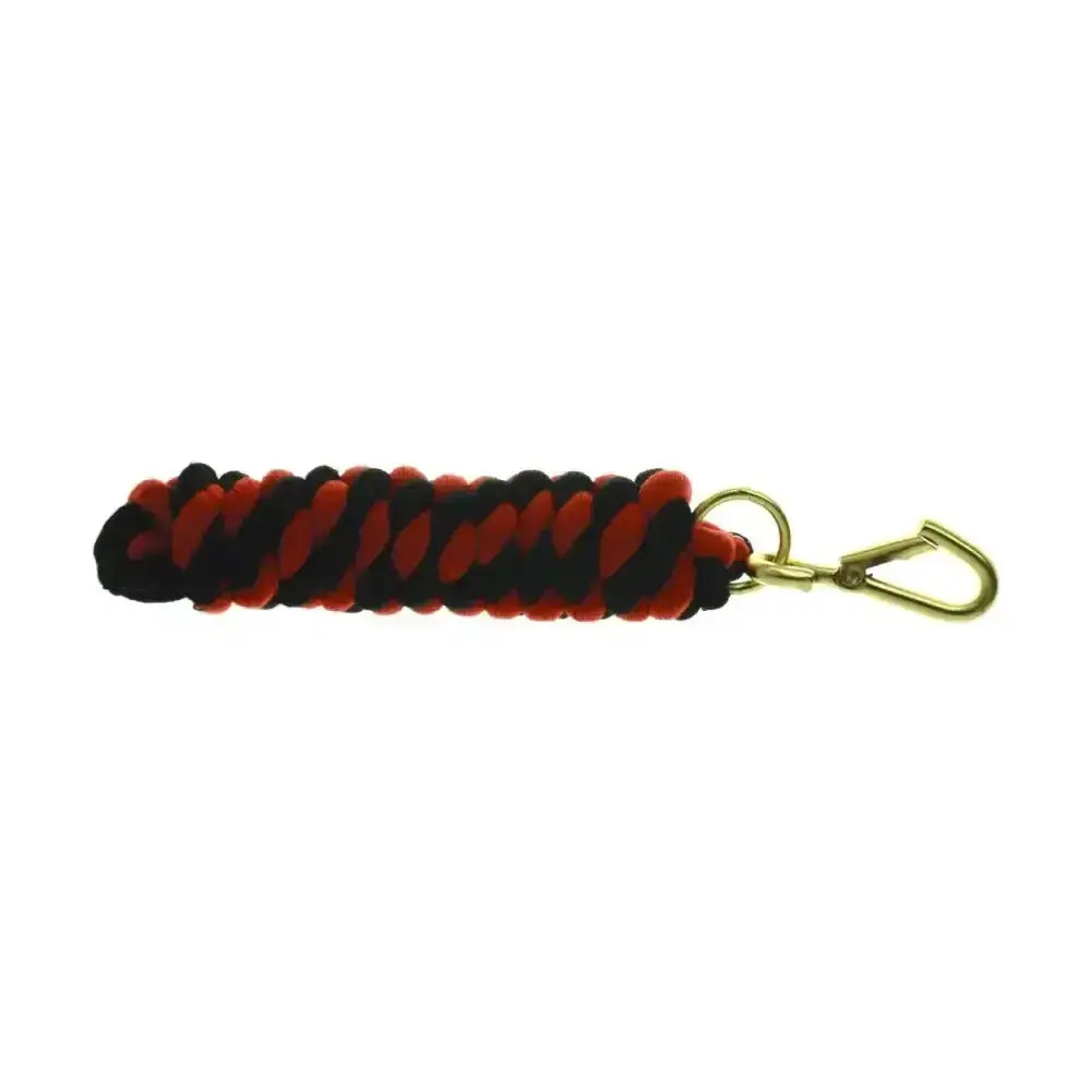 Red and black braided equestrian two tone twisted lead rope keychain with gold toned metal clasp by hy equestrian