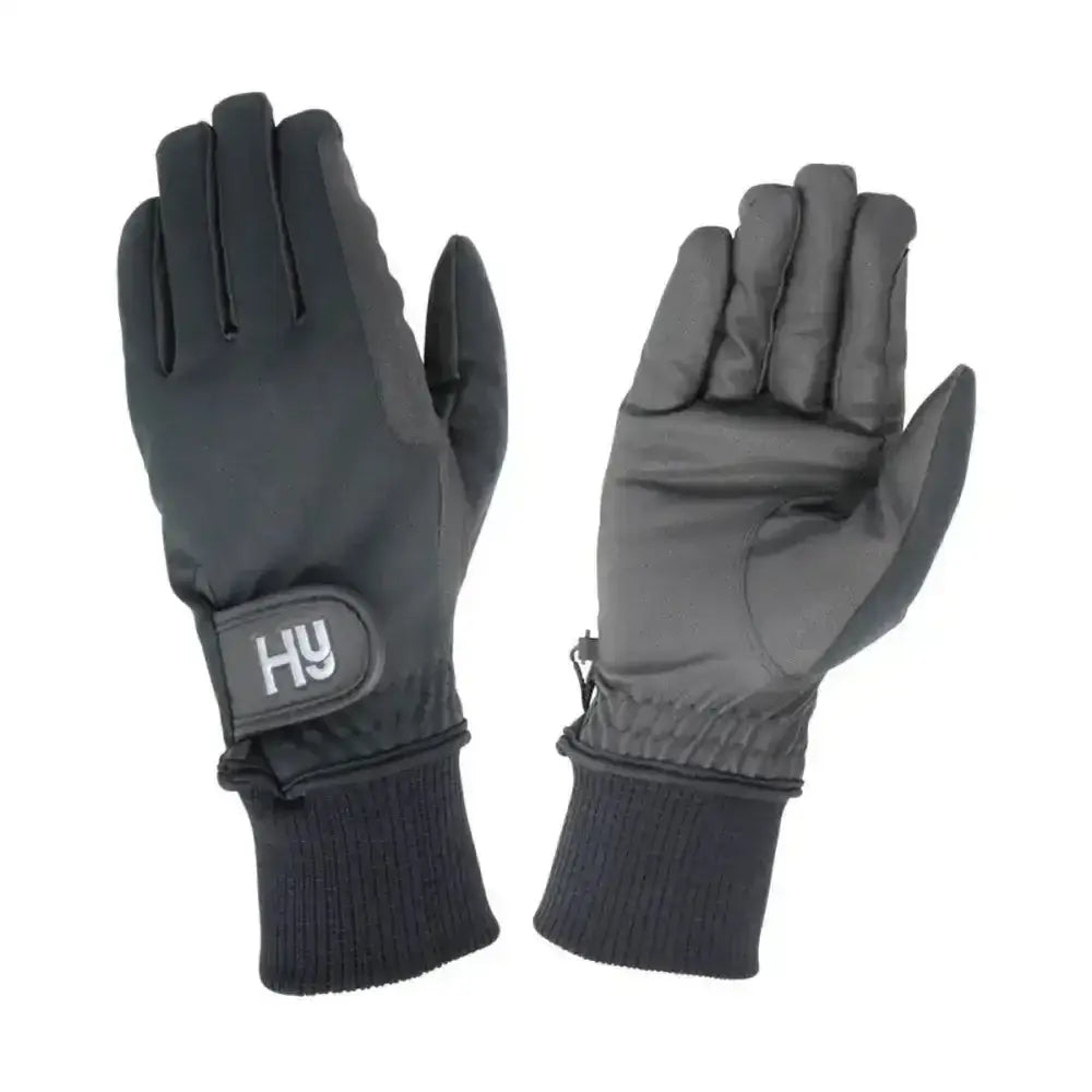 Black helly hansen equestrian ultra warm softshell gloves with textured palm reinforced fingers and elasticated long cuff