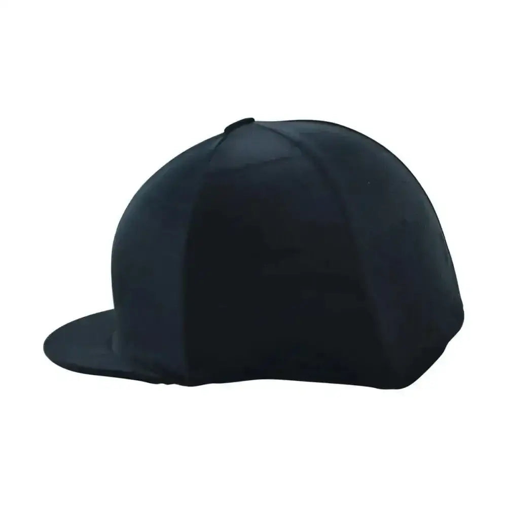 Black flat-brimmed baseball cap with smooth matte finish featuring a classic velour velvet hat cover by hy equestrian