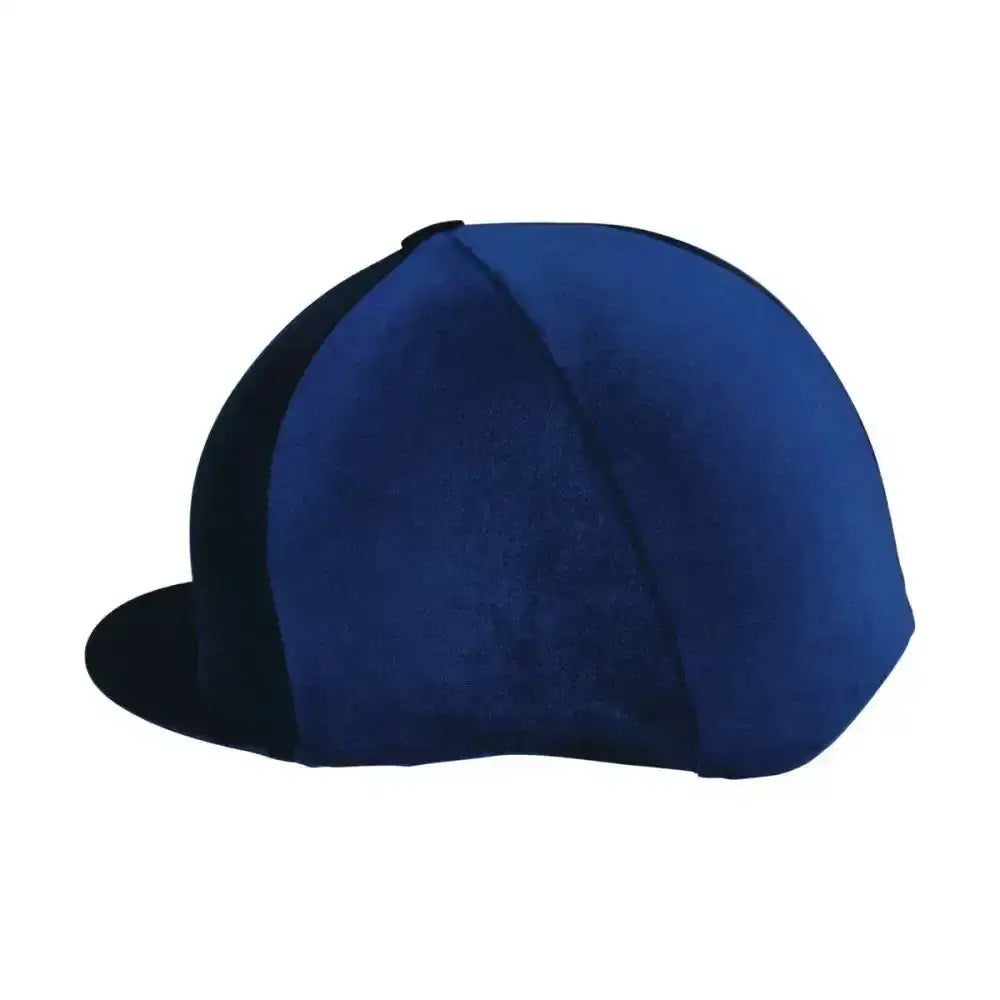 Blue and black hy equestrian velour soft velvet hat cover with smooth padded texture for classic velour velvet helmets
