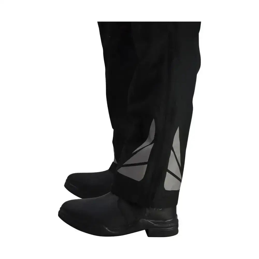 Black knee-high riding boots with reflective silver patterns for hy equestrian waterproof reflective over trousers