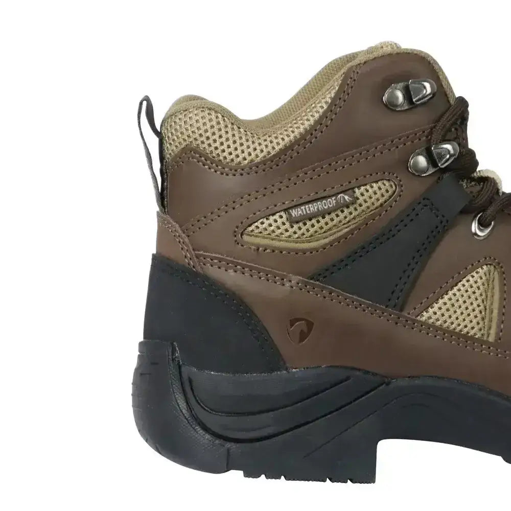 Brown and black hy equestrian wetton short boots with waterproof mesh panels leather accents and metal eyelets