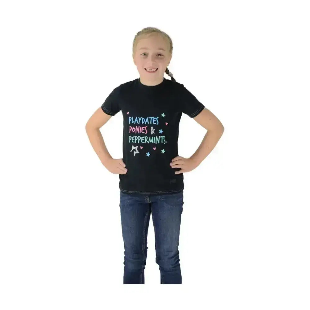 HY Equestrian Zeddy Playdates T-Shirt Black/Teal 3-4 Years T Shirts