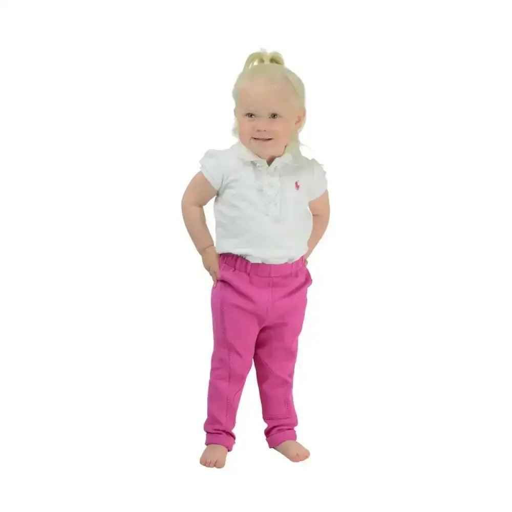 Pink hy equestrian zeddy tots jodhpurs with elastic waistband and embroidered logo perfect pull-on tots jodhpur pants