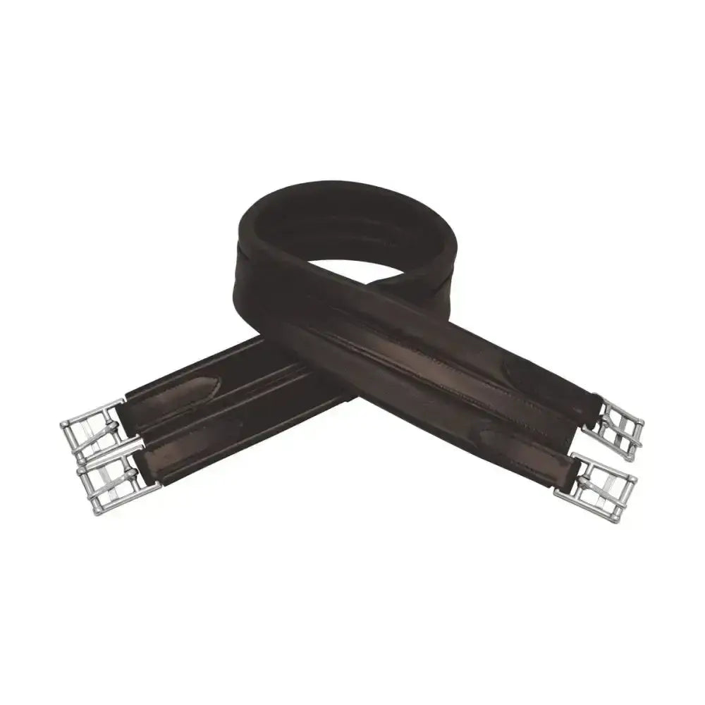 Black leather soft leather girth with silver-toned buckles and subtly contoured design by Hy EquestrianAtherstone girth elasticated