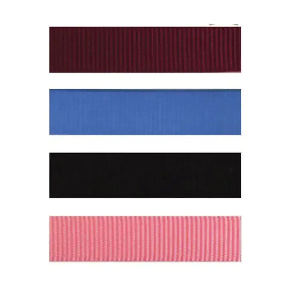 Four adjustable head collar ribbons in maroon blue black and pink with textured ridged surface for horse halters