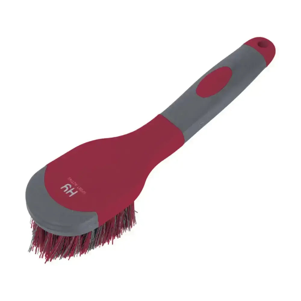 Red and gray hy sport active bucket brush with dense dark red bristles soft touch multi-purpose brush