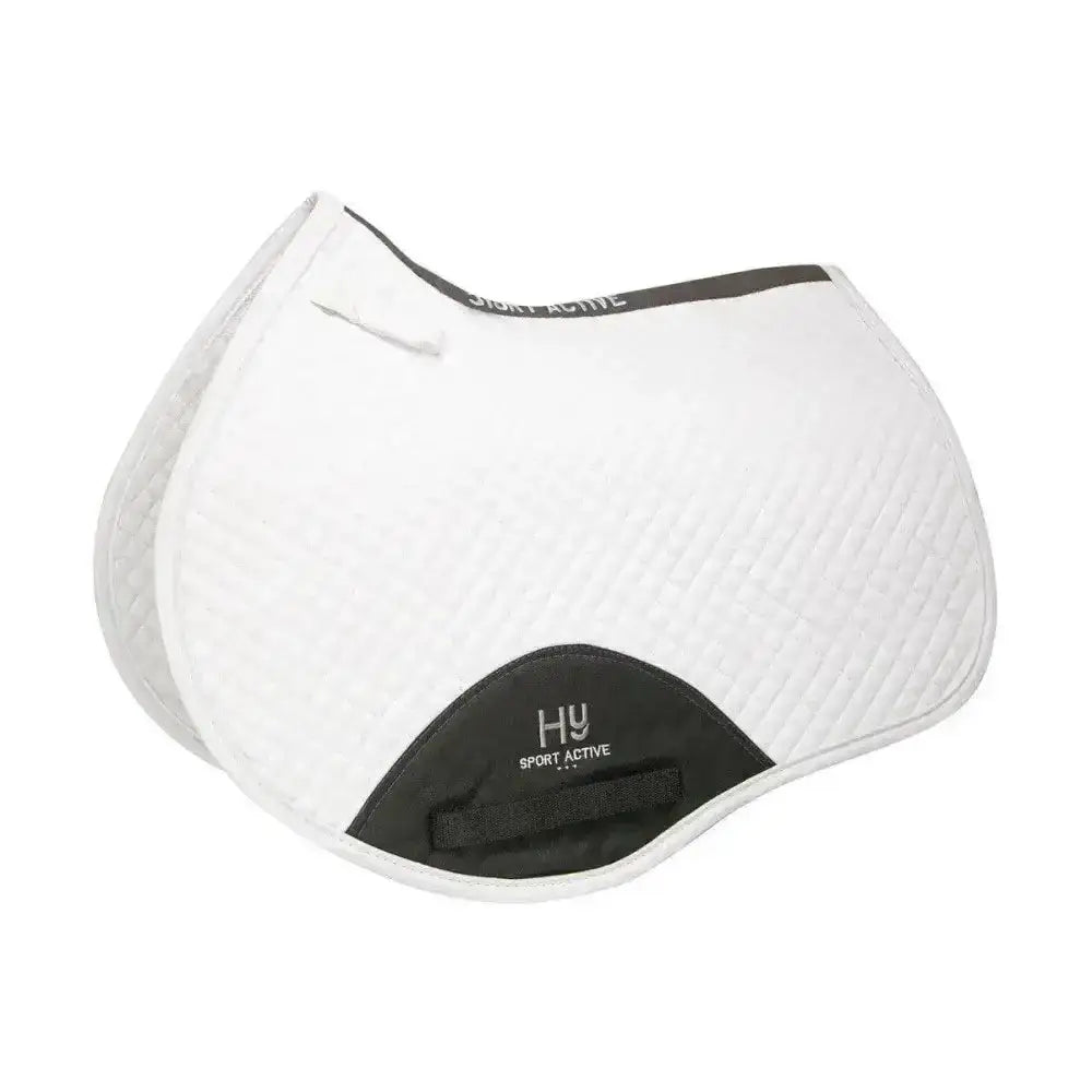 White quilted hy sport active close contact saddle pad with black accents designed for active close contact riding