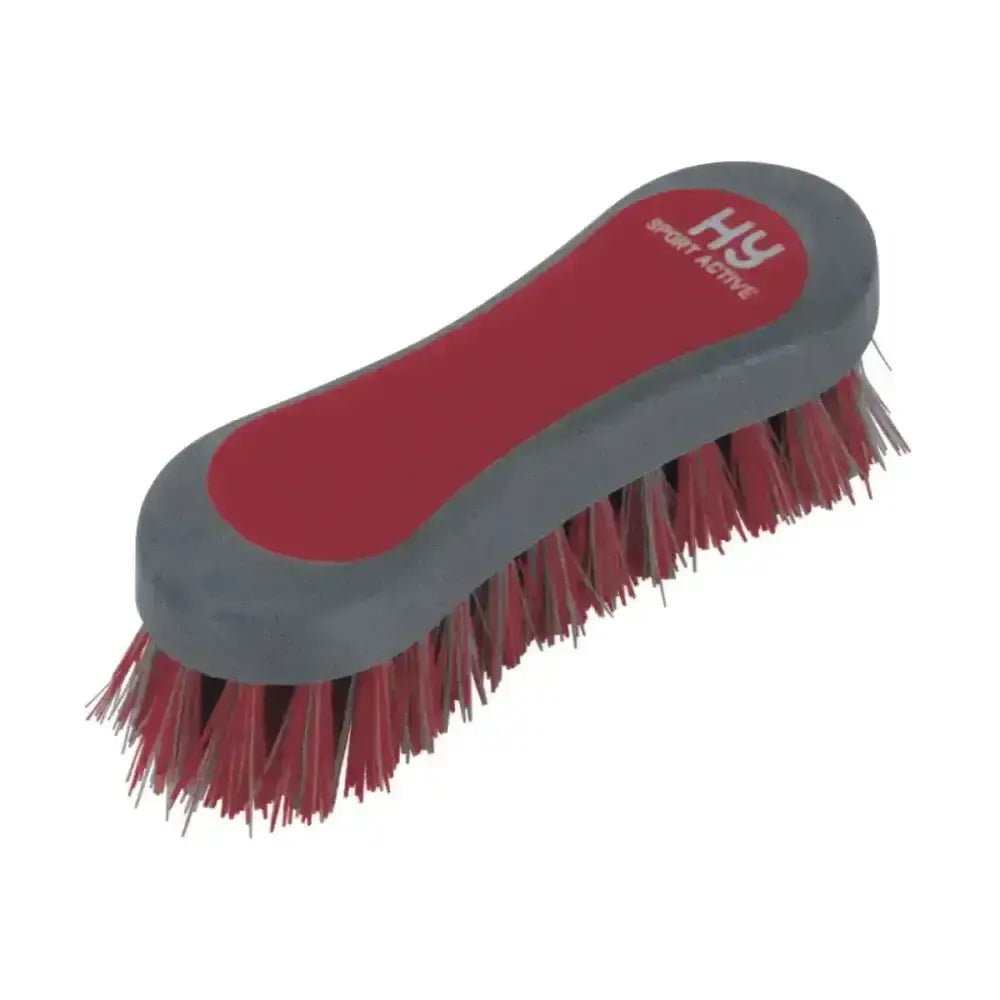 Red and gray hy sport active face brush with dense two-tone pp bristles designed for active face cleaning