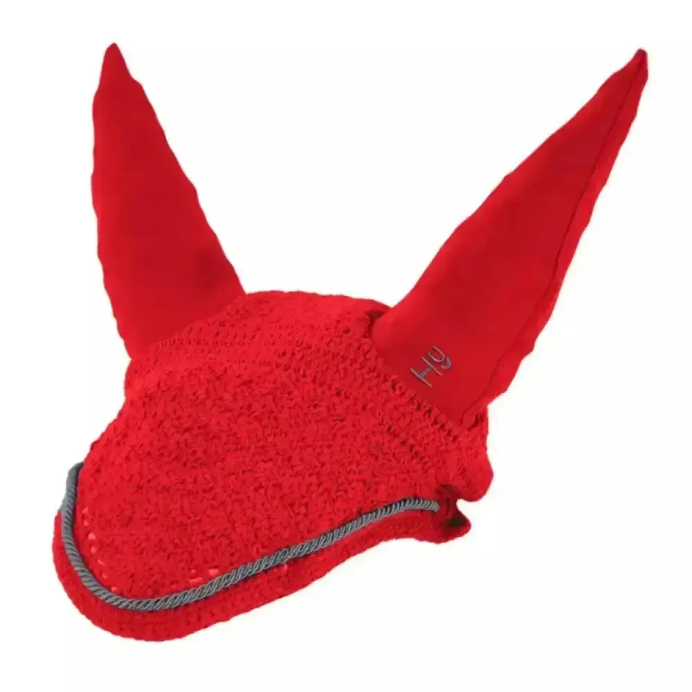 Hy Sport Active Fly Veil Rosette Red Pony/Cob Horse Ear Bonnets