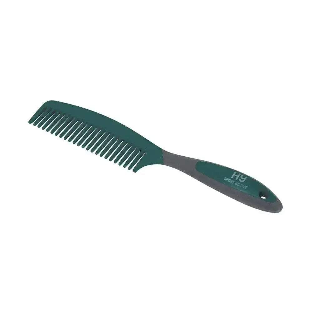 Dark green and gray plastic active groom comb with sleek ergonomic design for sport active groom and combs hy equestrian use