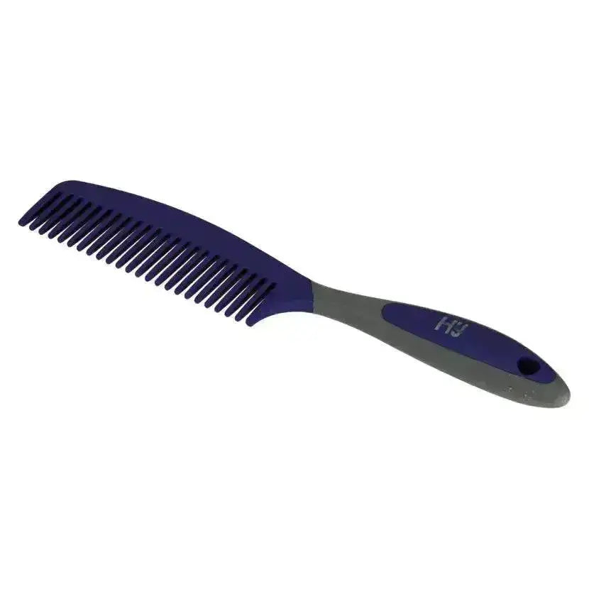 Purple and gray plastic horse comb with textured grip handle from hy sport active groom combs for easy grooming