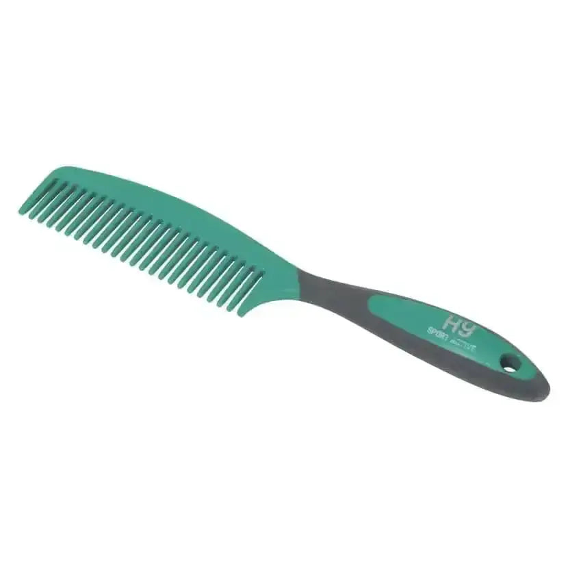 Teal and gray plastic sport active groom comb with ergonomic handle from hy sport active groom combs for equestrian use