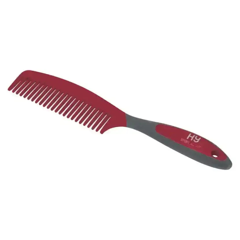 Red and gray plastic sport active groom comb with sleek ergonomic handle from hy sport active groom combs
