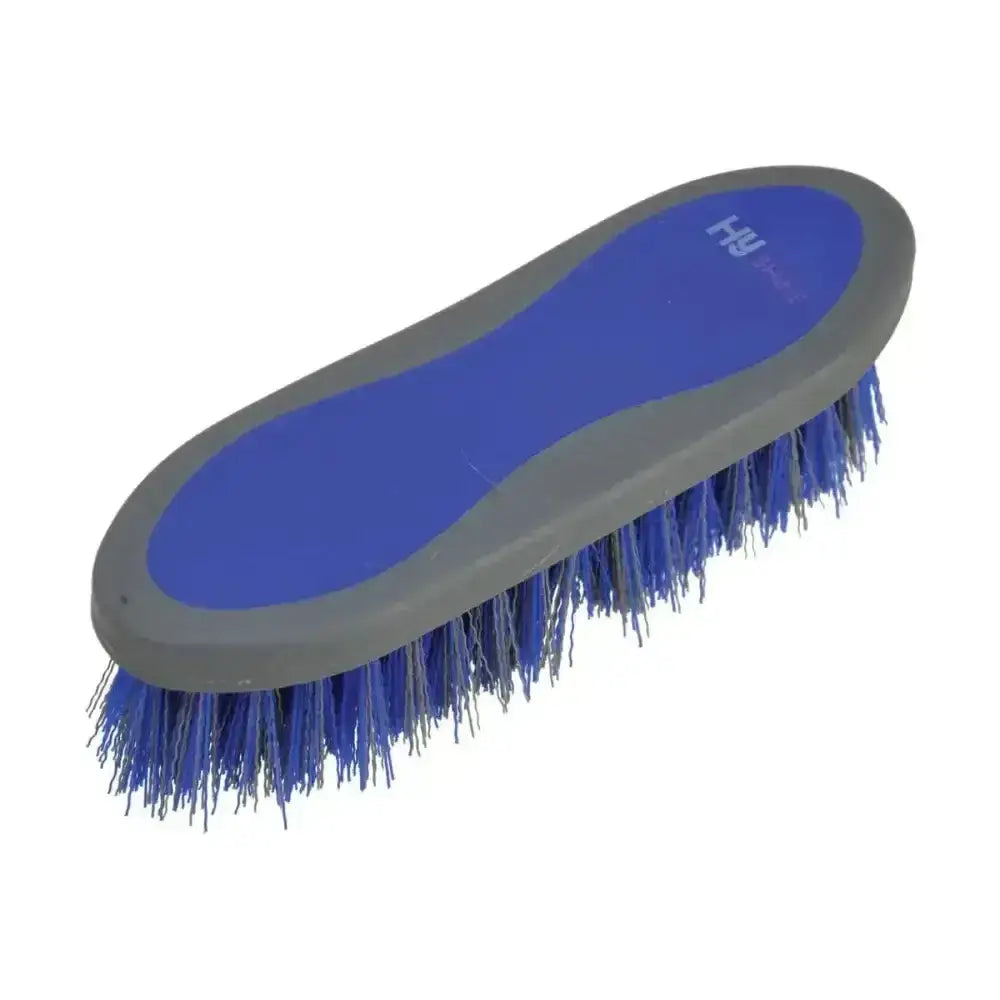 Blue and gray active groom dandy brush with dense stiff bristles for effective horse grooming and dandy brushing