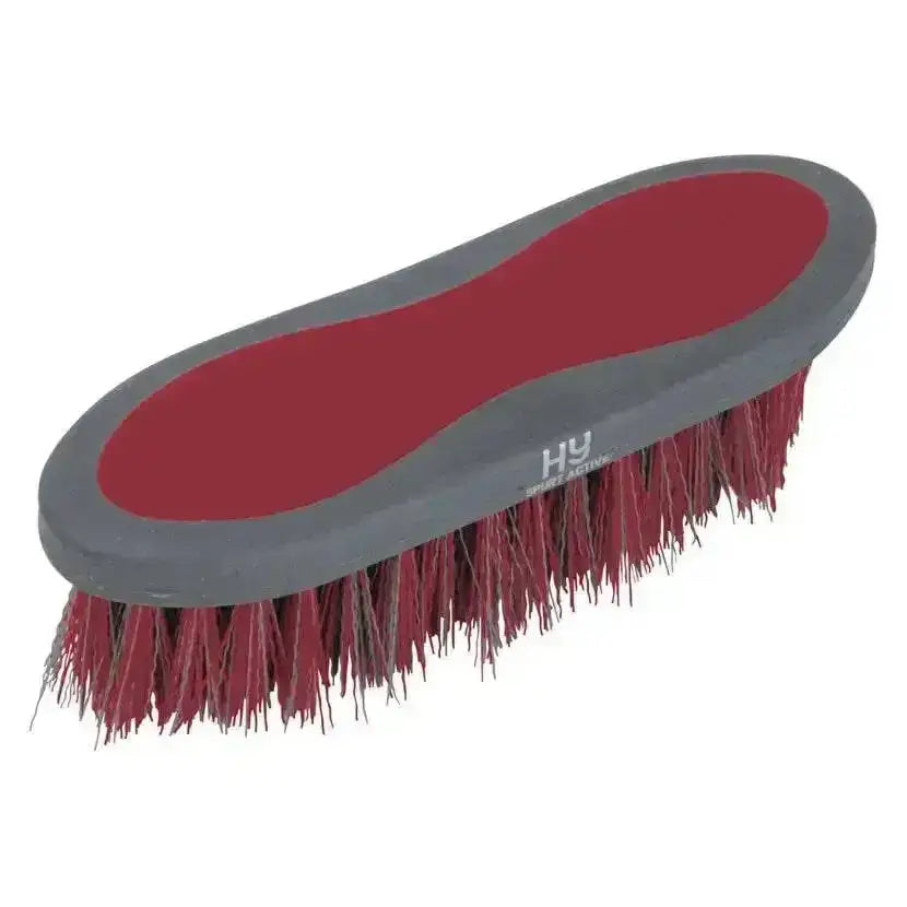 Red and gray active groom dandy brush with dense stiff bristles perfect for effective horse grooming