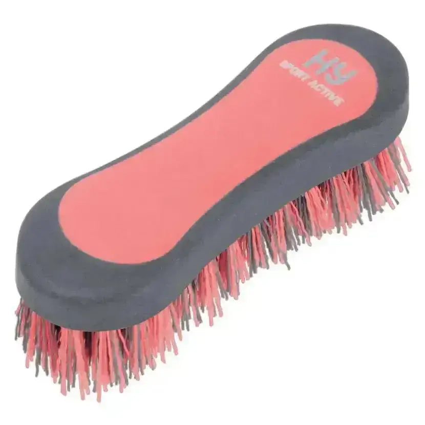 Pink and gray hy sport active groom hoof brush with soft bristles for equestrian active groom use