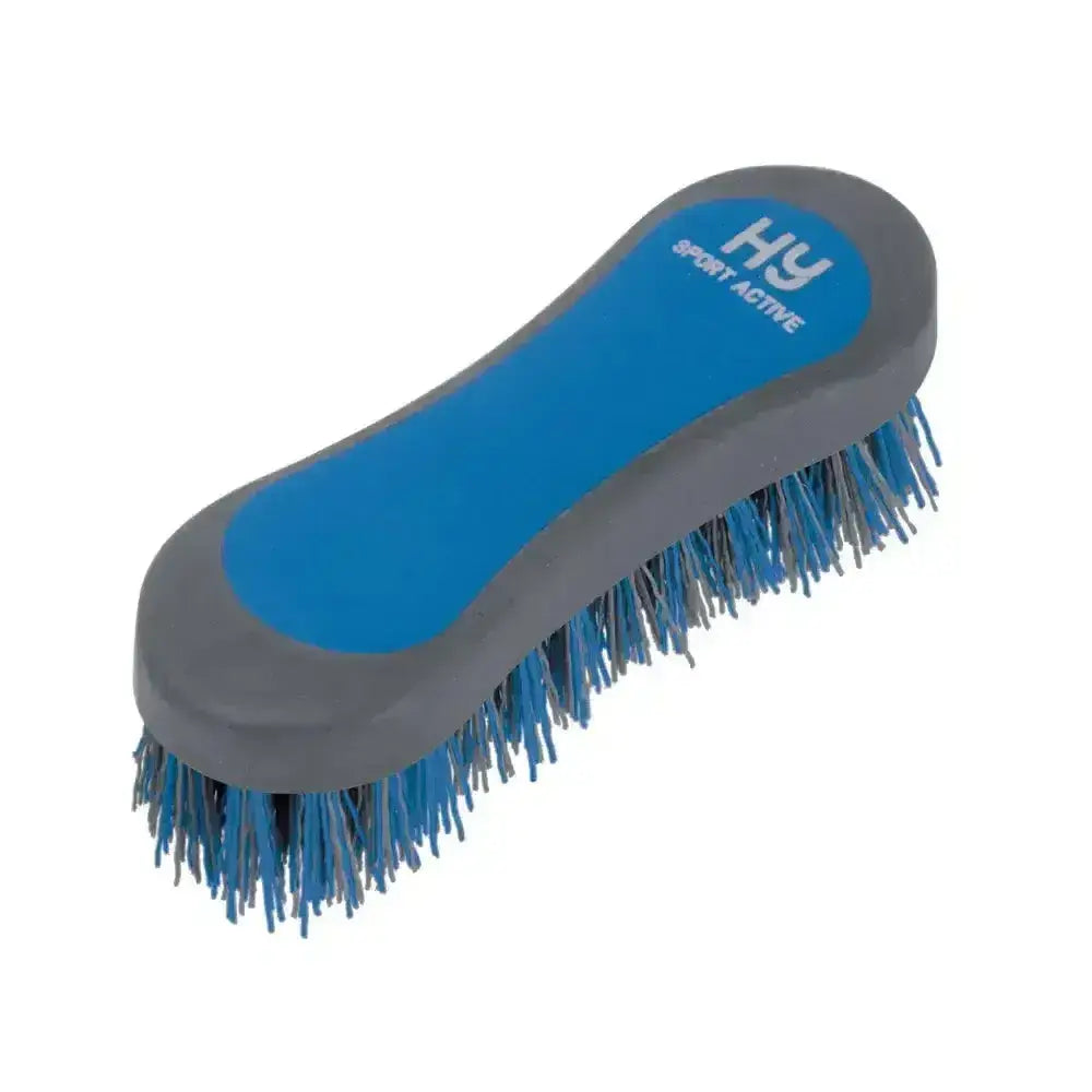 Blue and gray hy sport active groom hoof brush with dense bristled head for equestrian active groom use