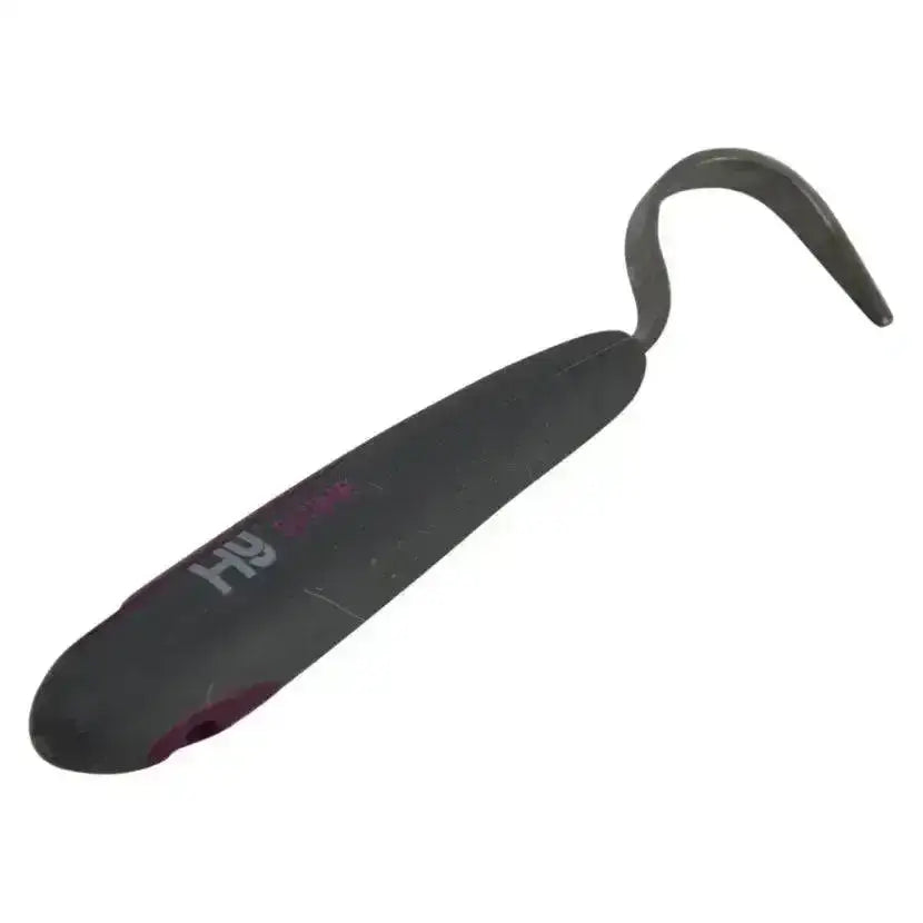 Black rubber handled hy sport active groom hoof pick with curved soft touch stainless metal hook for easy cleaning