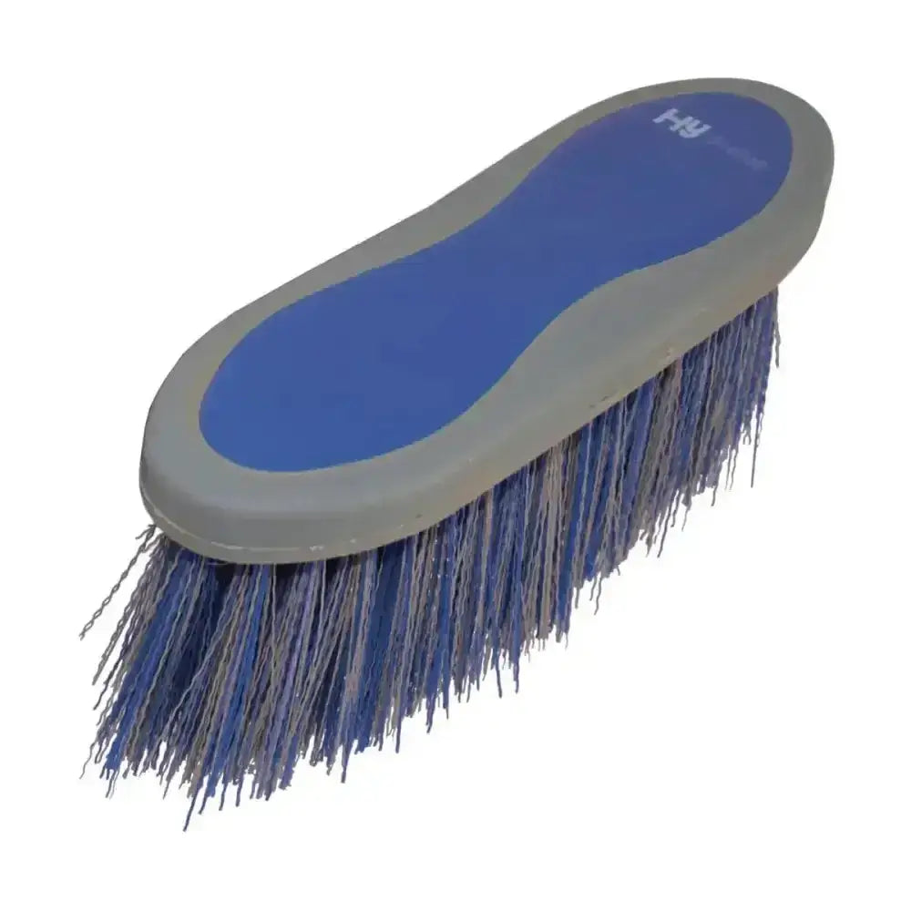Blue and gray hy sport active groom long bristle dandy brush with dense bristled handle for horse grooming