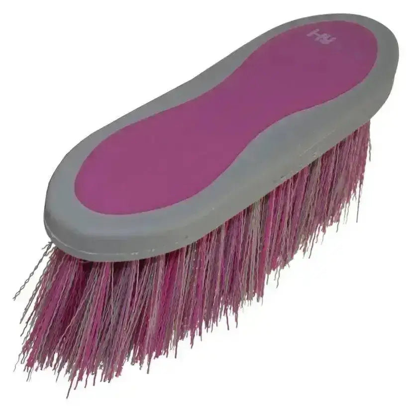 Pink and gray hy sport active groom long bristle dandy brush with synthetic bristles for horse grooming