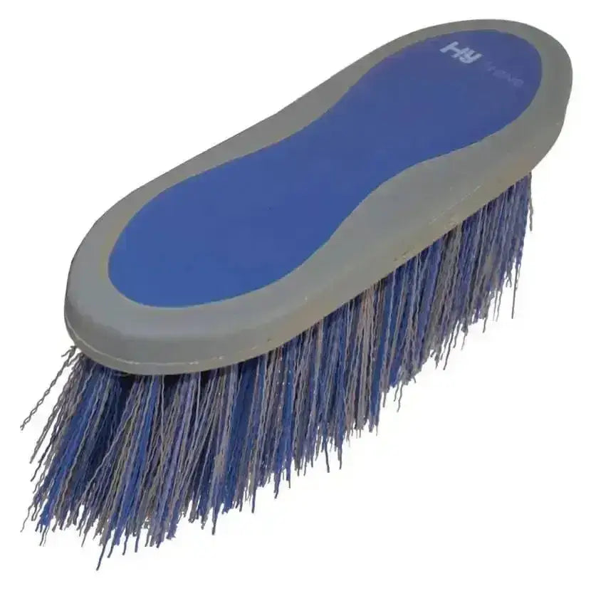 Blue and gray long bristle dandy brush with dense stiff bristles for sport active groom use