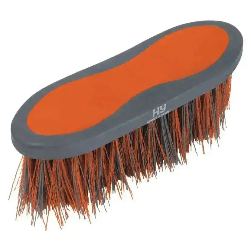 Orange and gray sport active groom long bristle dandy brush with sturdy bristles for effective horse grooming