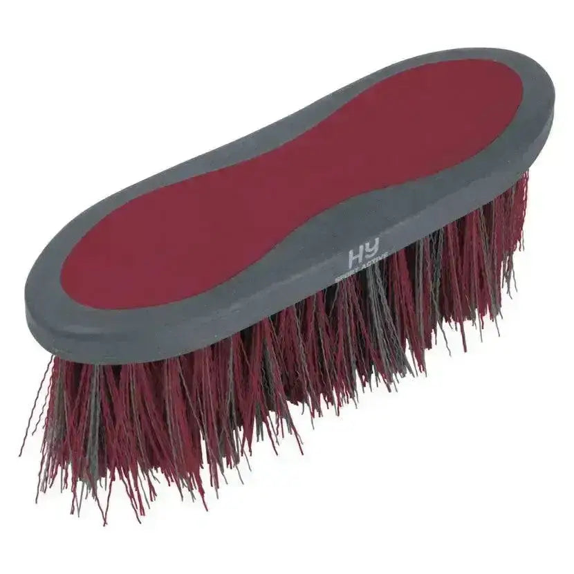 Maroon and gray hy sport active groom dandy brush with long stiff bristles for effective horse grooming