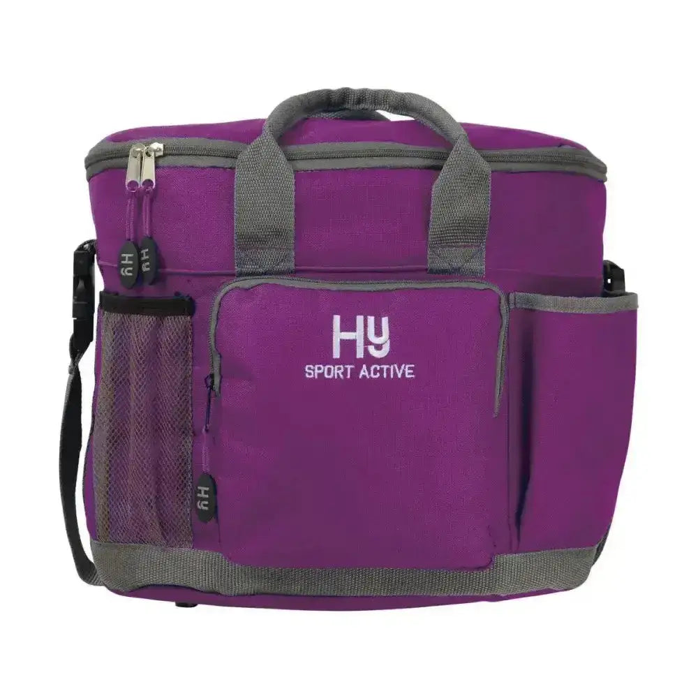 Purple hy sport active grooming bag cooler bag with gray accents and multiple pockets keeps grooming essentials neat
