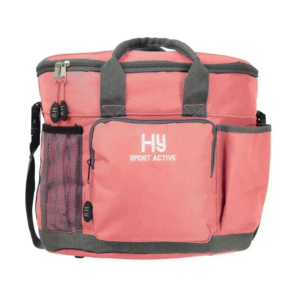Pink hy sport active grooming bag with gray accents and multiple pockets to keep grooming essentials neat and colorful