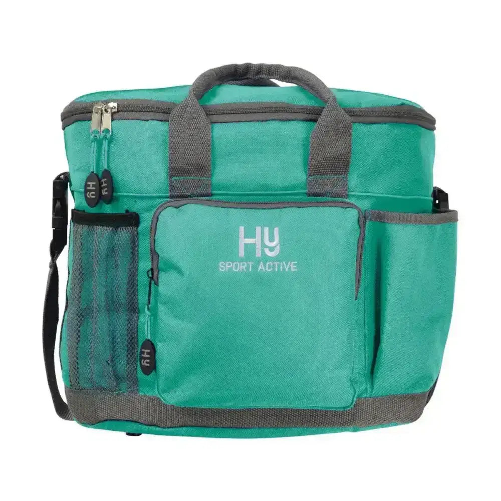 Teal and gray hy sport active grooming bag with mesh side pocket and zippered compartments keeps grooming essentials neat smart and colourful