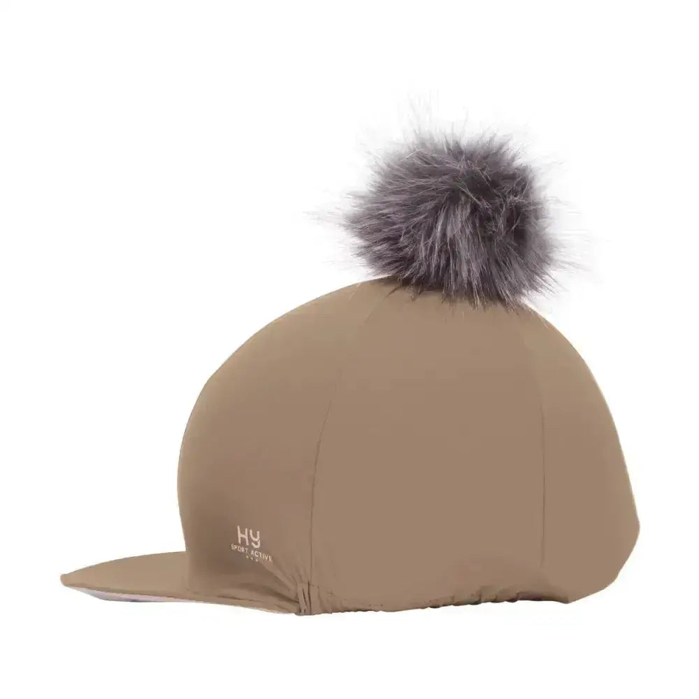 Tan helly hansen hy sport active hat silk in silver with gray faux fur interchangeable pom pom on top
