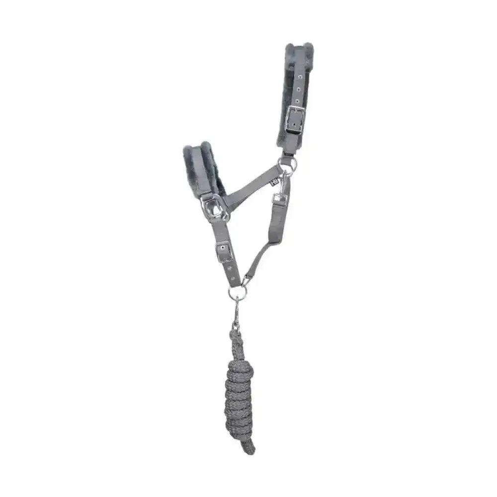 Gray leather hy sport active head collar with padded straps and braided lead rope adding extra comfort