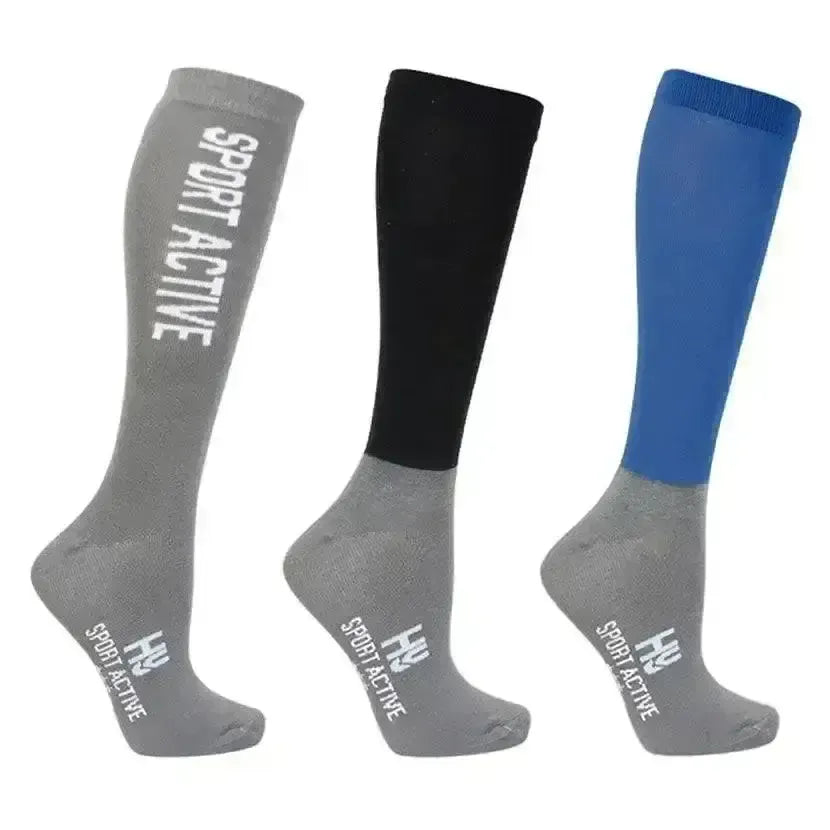 Hy Sport Active Riding Socks (Pack of 3) Jewel Blue/Pencil Pointgrey/Black Young Rider 12-4 Riding Socks