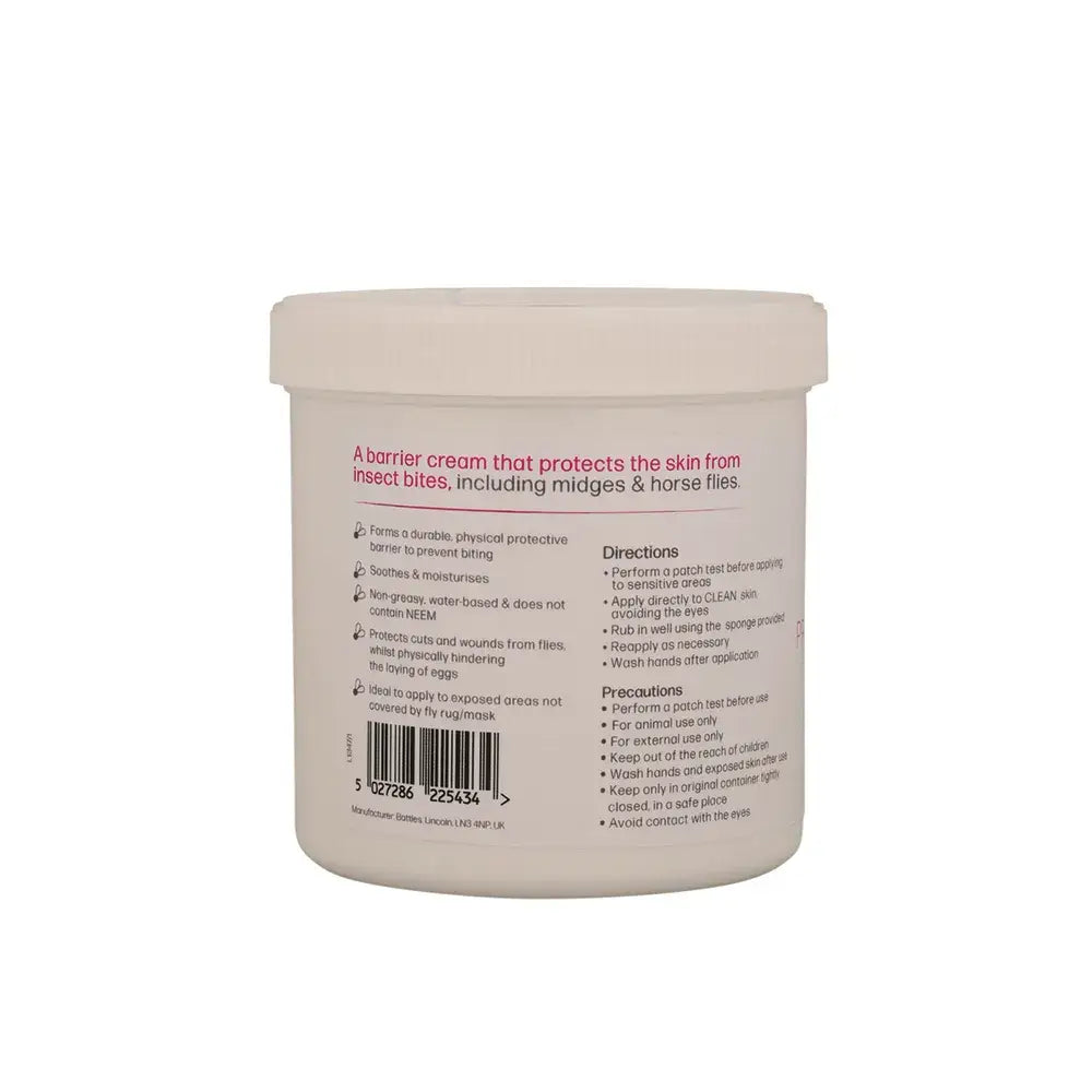 A white cylindrical container of hyhealth stop that itch protective barrier cream with circular sponge and printed instructions