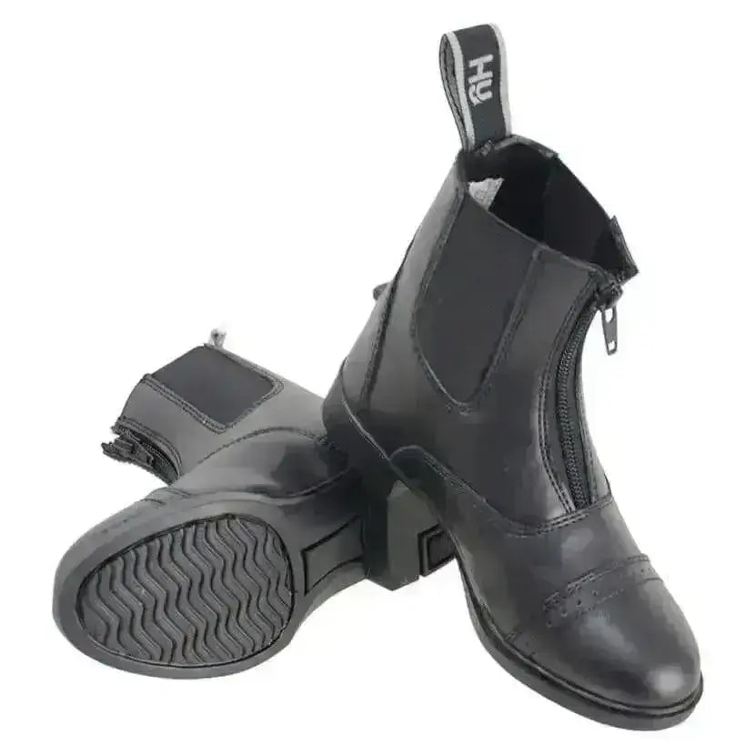 Black hyland york synthetic jodhpur boots with side zipper and back pull tab for easy wear